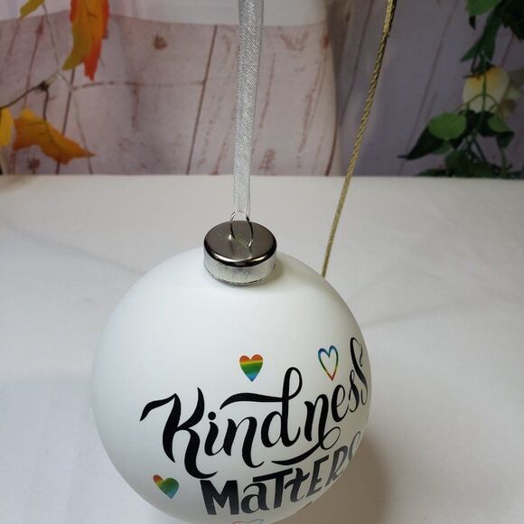 Novogratz Kindness Matters White & Black Glass Christmas Tree Ornament - Picture 2 of 9